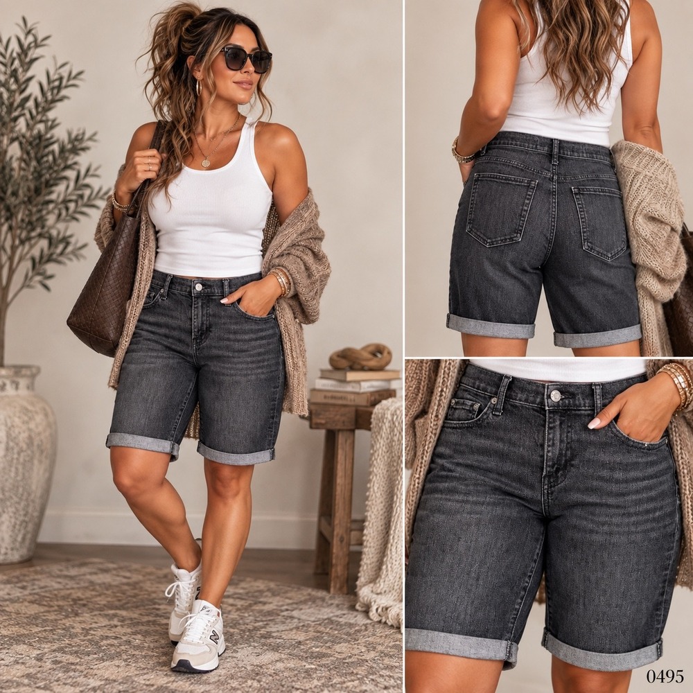 Gap 1969 Bermuda Shorts Womens 27 Dark Wash Black Cuffed Denim Jean Shorts 0495
